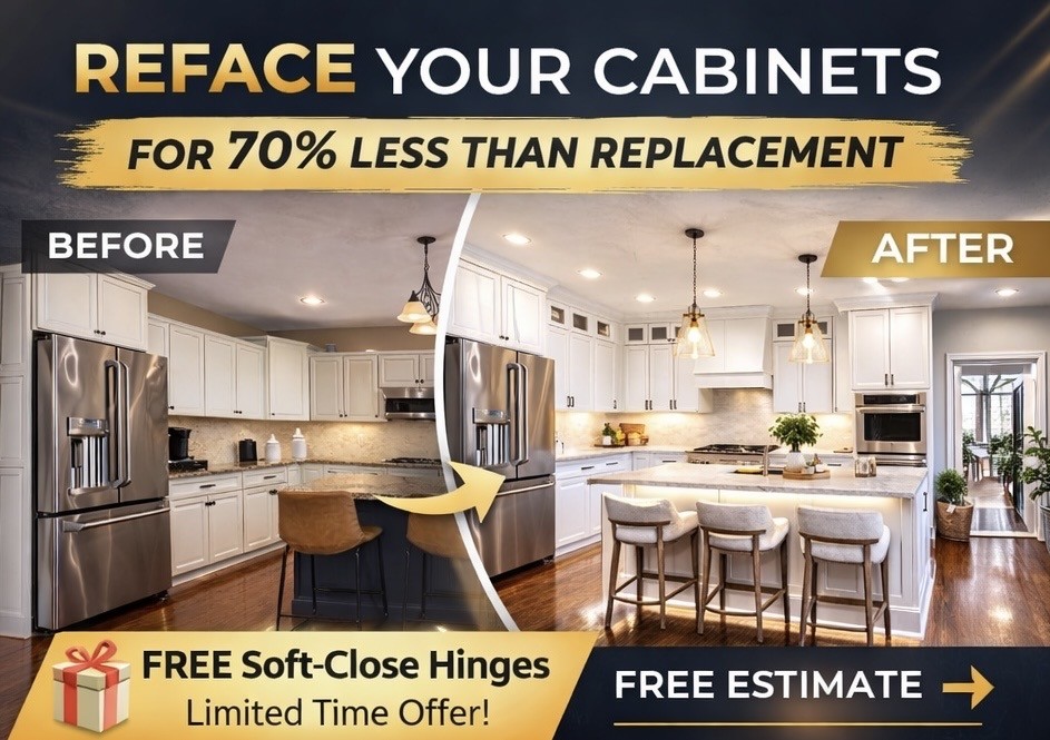 Before and after graphic of a Cabinet Refacing job in Lexington, KY