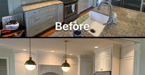 before and after cabinet refinishing