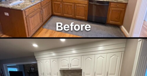 before and after cabinet refinishing