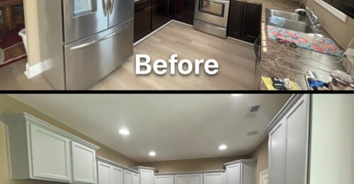 before and after cabinet refinishing