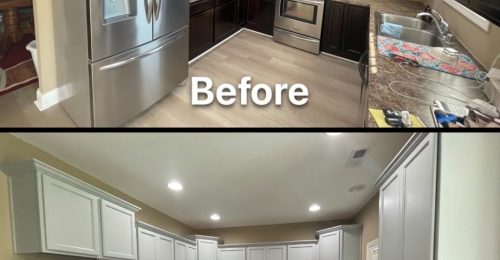 before and after cabinet refinishing