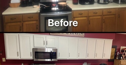 before and after cabinet refinishing