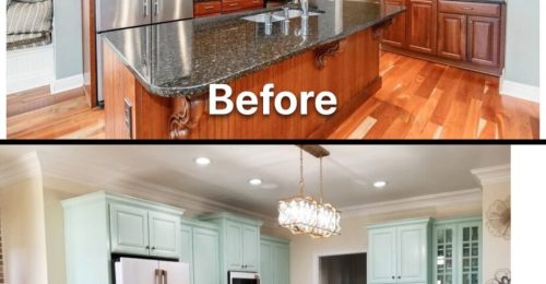 before and after cabinet refinishing