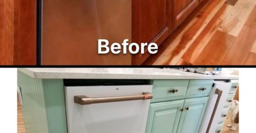 before and after cabinet refinishing